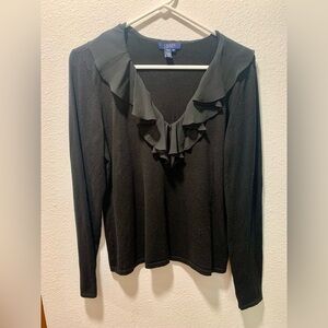 Elegant Black Ruffle Collar Sweater